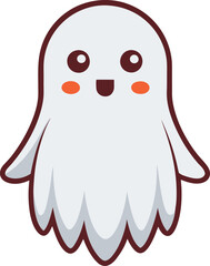 Cute Ghost Character Vector Illustration, A joyful vector illustration of a cute ghost with rosy cheeks, big eyes, and a smiling face.
