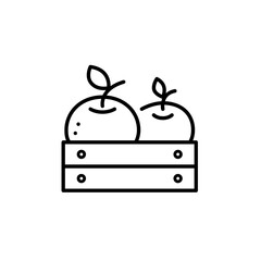Chinese oranges in wooden crate. Organic fruits and vegetables, farmer market farm to table green food. Pixel perfect, editable stroke vector icon