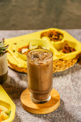 A cup of Coffee Chocolate Matcha hot iced cafe