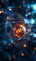 Obraz premium Intricate depictions of Atom structures with flowing orbital trajectories and luminescence