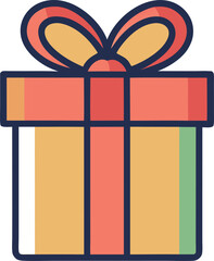 Gift Box with Red Ribbon and Green Bow Vector Illustration, A colorful vector illustration of a gift box with a red ribbon and a green bow, perfect for holiday and celebration designs.
