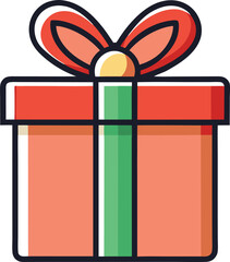 Gift Box with Red and Green Ribbon Vector Illustration, A colorful vector illustration of a gift box with a red ribbon and green bow, perfect for holiday and celebration designs.
