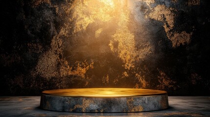 Luxurious golden platform bathed in warm light, ready for a dazzling performance or award ceremony.