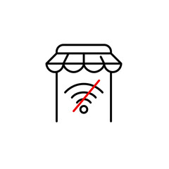 Smartphone with shopping app and no wi-fi symbol. Offline, connection lost, technical problem. Pixel perfect, editable stroke vector icon