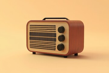A vintage styled wooden radio speaker rests on a surface