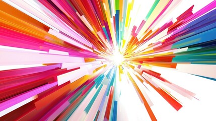 An abstract composition of bursting colorful shapes emerging from a center point