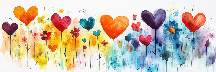 Colorful hearts flowers watercolor vibrant abstract nature love spring garden artistic bright cheerful decoration floral pattern design celebration joy creativity colorful artistic expression