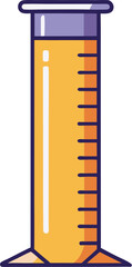 Measuring cylinder vector with liquid, A vector illustration of a measuring cylinder filled with yellow liquid, commonly used in scientific measurements and experiments.
