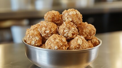 Golden clusters of energy granola bites, bursting with wholesome grains and crunchy goodness.