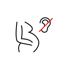 Pregnant woman and ear crossed. Quiet pregnancy zone, hearing-impaired parents or children. Pixel perfect, editable stroke vector icon