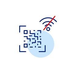 Qr code and no wi-fi symbol. Offline payments and generation. Pixel perfect, editable stroke vector icon