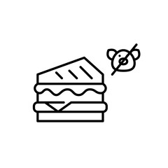 Sandwich with no pork symbol. Fast food. Takeaway and delivery. Diet restrictions. Restaurant menu. Pixel perfect, editable stroke vector icon
