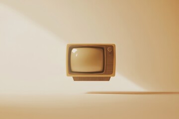 A vintage television floats above a neutral color background space