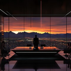 Futuristic extremely expensive bachelor pad high rise penthouse in downtown, tall windows with 360-degree view