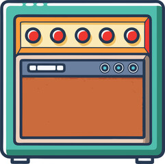 Colorful Guitar Amplifier Vector Art, A playful and colorful vector illustration of a guitar amplifier, perfect for music, audio, and electronic-themed designs.
