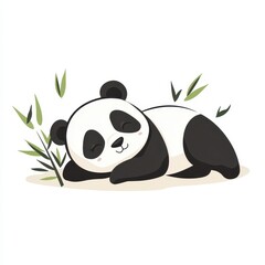 Adorable Sleeping Panda Bear Illustration with Bamboo Leaves