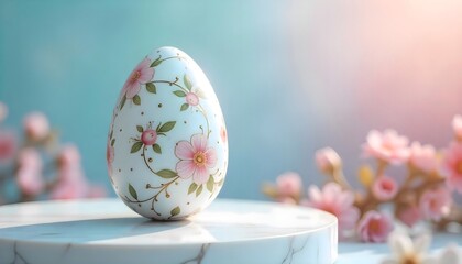 Fototapeta premium Whimsical Flower-Accented Egg in Soft Spring Colors