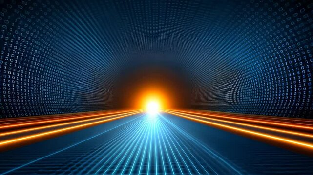Futuristic Digital Tunnel with Binary Code