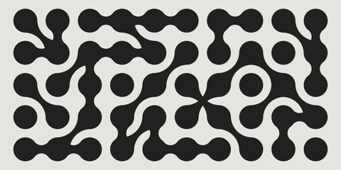 Metaball pattern isolated on background. Vector illustration of abstract black dots connection, organic fluid blobs, molecule structure, scientific labyrinth network, chemical grids, morph shapes