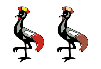 Secretary bird vector illustration isolated on white background. Uganda coat of arms vector illustration isolated. Badge Uganda national symbol Secretary bird.