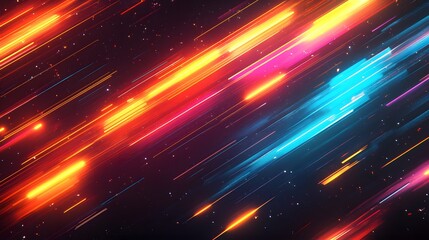 Obraz premium Colorful streaks of light travel across a dark background space