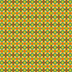 Bright geometric mosaic floral grid seamless pattern Decorative tile, kaleidoscope, stained glass, quilt decor