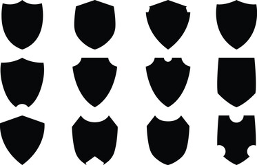 Shield vector set line black vector design illustrator. Collection of protect shield. Vector security shield badge. Knight award contours and linear signs Heraldic shield set