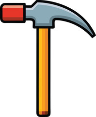 Claw hammer vector illustration design, A vector image of a classic claw hammer with a red head and wooden handle, commonly used for nails and carpentry tasks.
