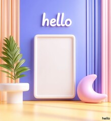 Modern Minimalist Decor with Plant and Greeting in Bright Colors