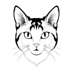 Fototapeta premium Feline Portrait: A detailed monochrome illustration of a domestic cat's face, showcasing the intricate patterns, expressive eyes, and gentle features. 