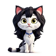 Obraz premium Cat with Wig and Collar: Adorable cartoon cat with a wig and collar