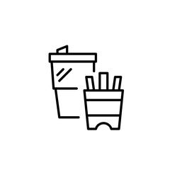 Large cup of fountain soda and french fries. Fast food, delivery and takeaway. Pixel perfect, editable stroke vector icon