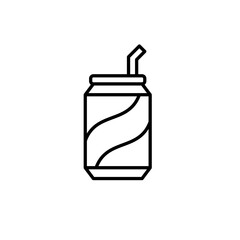 Can of soda and straw. Vending machines, food on the go. Sugary drinks awareness. Pixel perfect, editable stroke vector icon