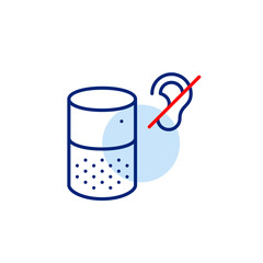 Smart speaker and ear crossed out. Privacy mode, no eavesdropping. Voice commands disabled, hearing-impaired accessibility mode. Pixel perfect, editable stroke vector icon