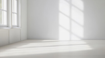 Bright and airy empty room with natural light streaming through large windows