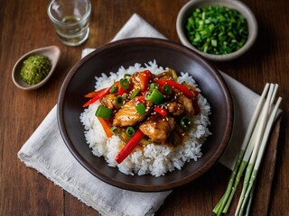Delicious Kung Pao Chicken with White Rice