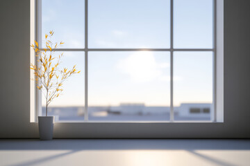 Bright and airy interior with a sunny window and a plant during daylight hours