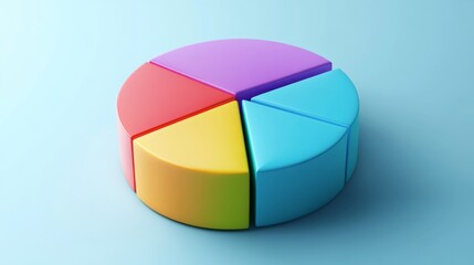 Obraz premium A sleek D pie chart with five evenly distributed segments, colored in vibrant hues, perfect for corporate presentations.