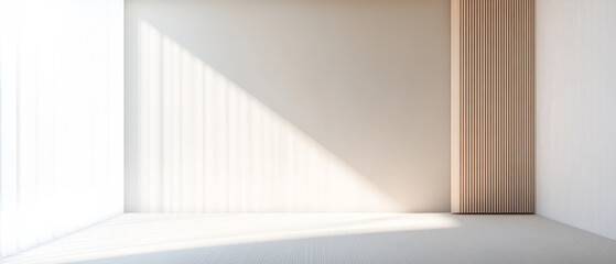 Fototapeta premium Minimalist interior with natural light creating geometric shadows in a bright space