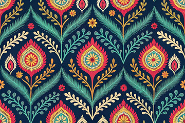 Seamless ethnic intricate ikat pattern background. Festive gift wrapping paper with seamless pattern background, textile fashion design