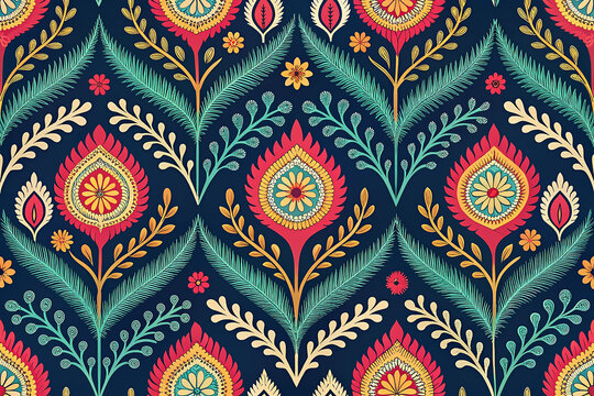 Seamless ethnic intricate ikat pattern background. Festive gift wrapping paper with seamless pattern background, textile fashion design