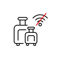 Luggage and no wi-fi symbol. Two suitcases for flights or train travel. Offline mode. Pixel perfect, editable stroke vector icon