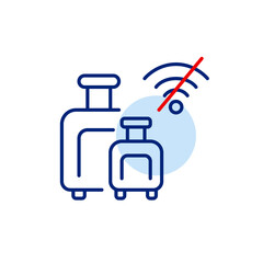 Luggage and no wi-fi symbol. Two suitcases for flights or train travel. Offline mode. Pixel perfect, editable stroke vector icon
