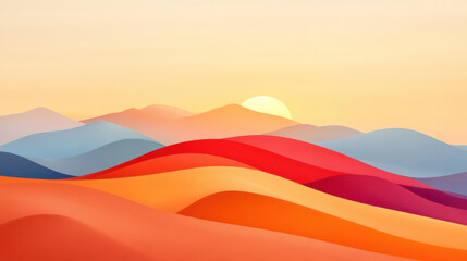 Obraz premium minimalist desert sunset scene with deep orange and red hues, evoking tranquility and warmth