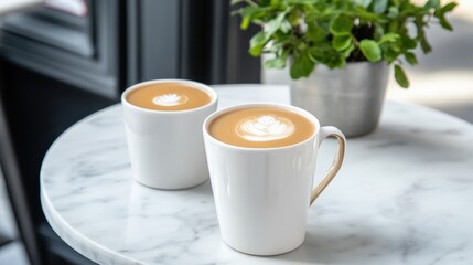 Warm Coffee Aroma Invitingly Emitted from Two Cups on Wooden Table
