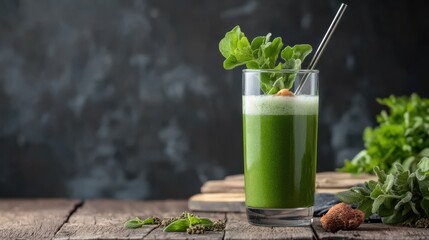Refreshing Green Smoothie in Glass Surrounded by Fresh Mint Leaves
