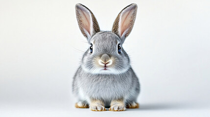 Fototapeta premium A photorealistic image of a cute gray bunny, ideal for Easter promotions, pet-related content, or spring-themed designs, evoking calmness and gentleness.