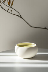 Obraz premium A serene ceramic bowl illuminated by soft sunlight, evoking calmness and simplicity.