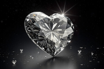 Fototapeta premium 3d broken diamond crystal heart. 3d diamond broken crystal heart object, isolated on black background