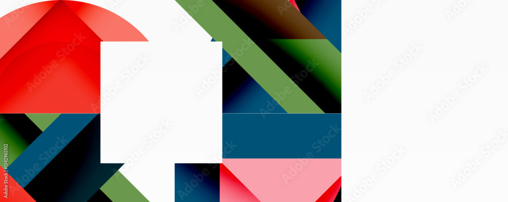 Poster Abstract geometric composition with interlocking circular and angular shapes, featuring smooth gradients and sharp contrasts on a white background